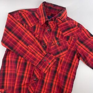 Wrangler Red Plaid Western Shirt -‎ Long Sleeve Kids Button Up Small